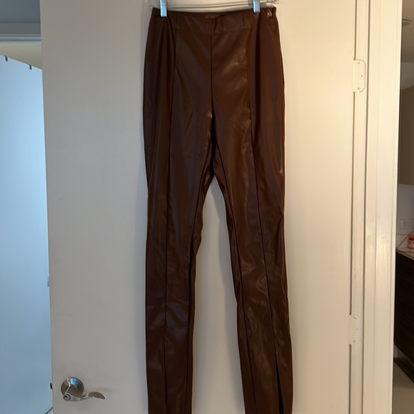 Split Hem Brown Leather Pants! - Picture 2 of 2